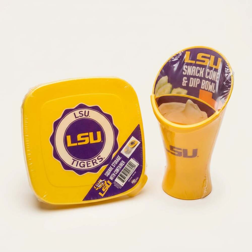 LSU Tigers Snack Cone & Dip Bowl with Square Storage Container